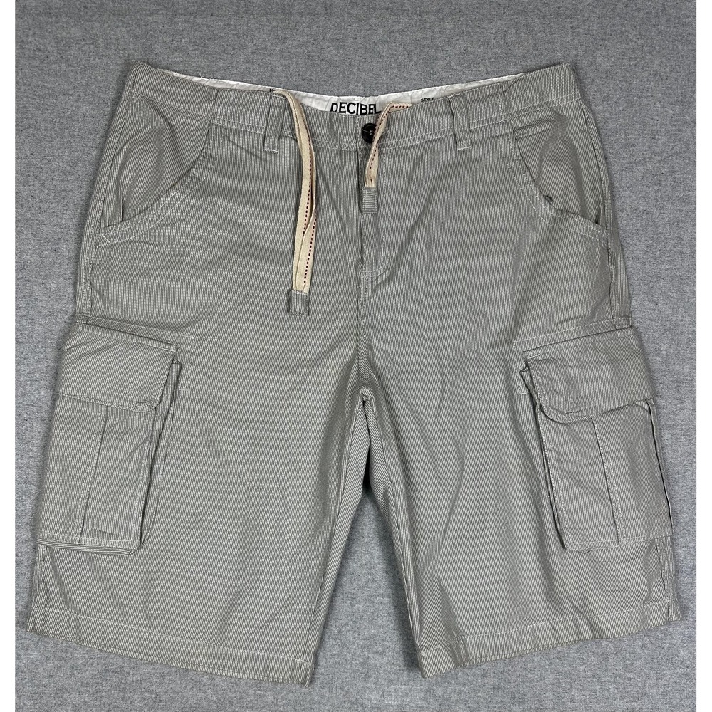 Decibel Cargo Shorts Mens 40 Gray Herringbone Chino Drawstring Waist Cotton‎